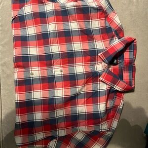 Men’s H&M Red and Blue Plaid Button-Up Short-Sleeve Shirt